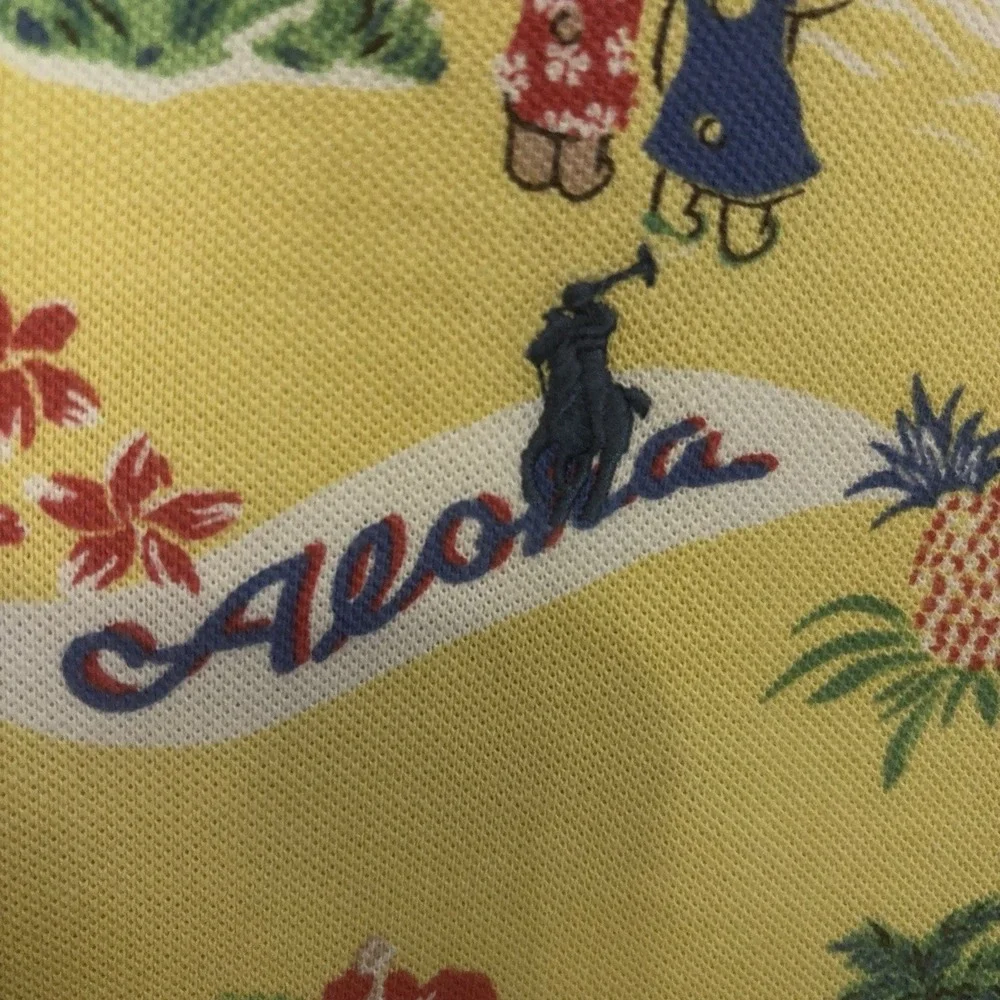 Polo Ralph Lauren Polo Bear Polo Shirt Mens XL Yellow Aloha Cotton